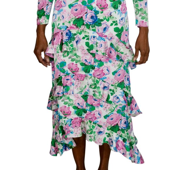Wayf Pink Floral Print on White Satin Long Sleeve Dress with Side Cut Outs - NWT - Picture 11 of 12